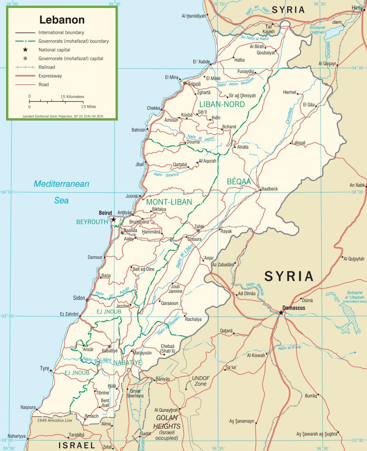لبنان, نقشه جاده های
