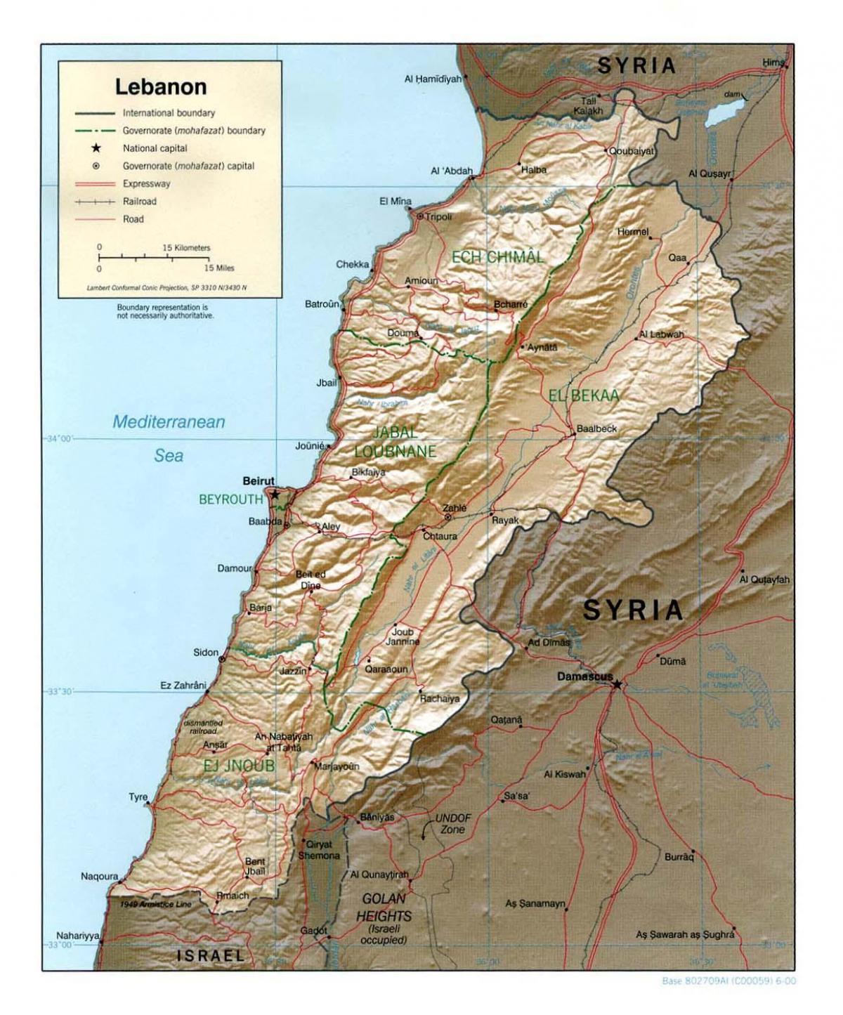 نقشه توپوگرافی لبنان