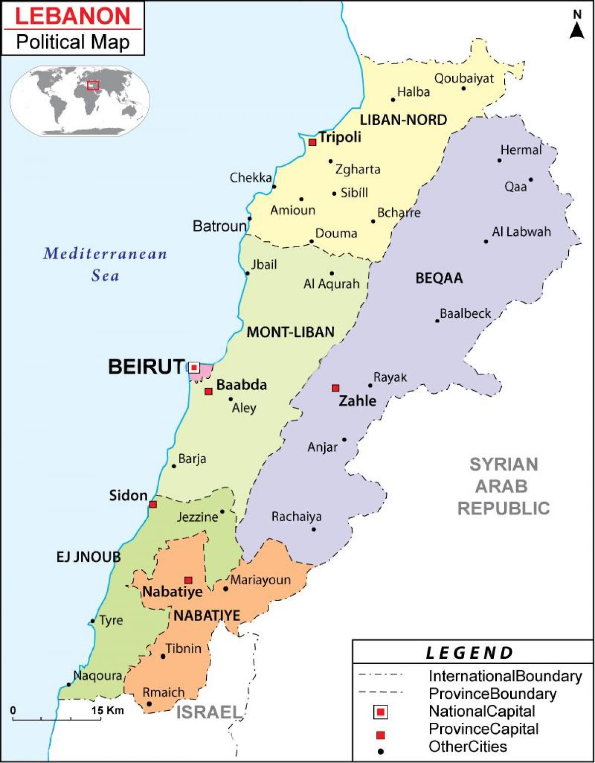 نقشه سیاسی لبنان